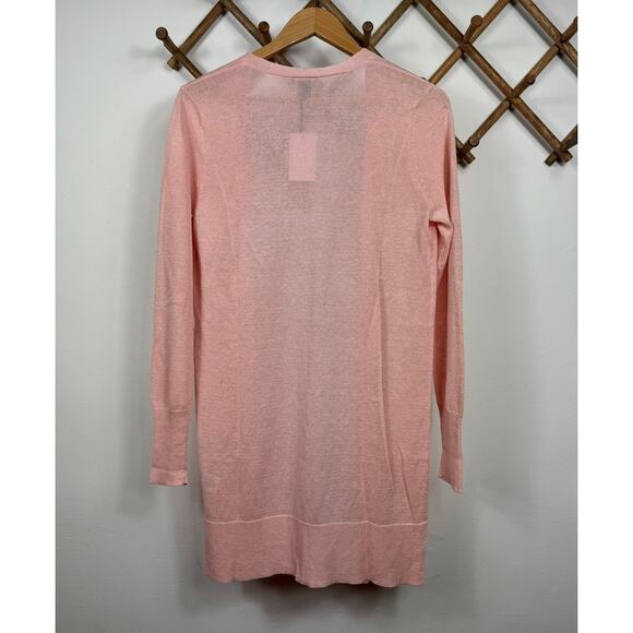 New Halogen Linen-Blend Side Slit Cardigan in Pink Chintz Size S - Picture 3 of 6